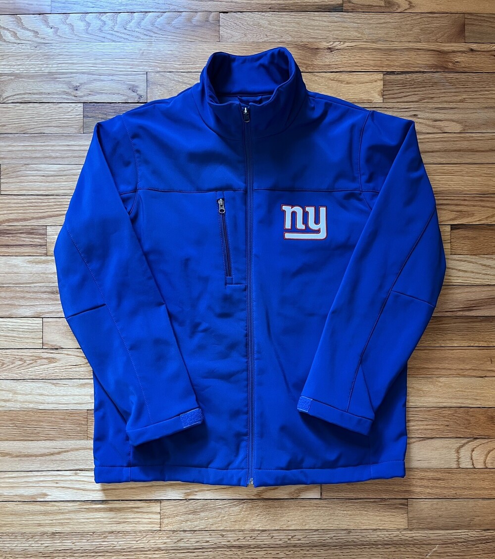 NY Giants Jacket Menâs Medium Fleece Lined Full Zip Pockets NFL New York Blue